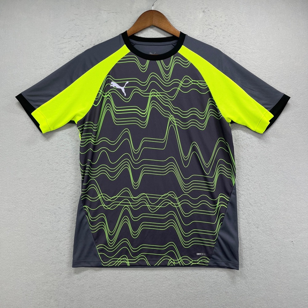 Puma Performance Shirt Mens Medium Gray Yellow Graphic DryCell Training Active